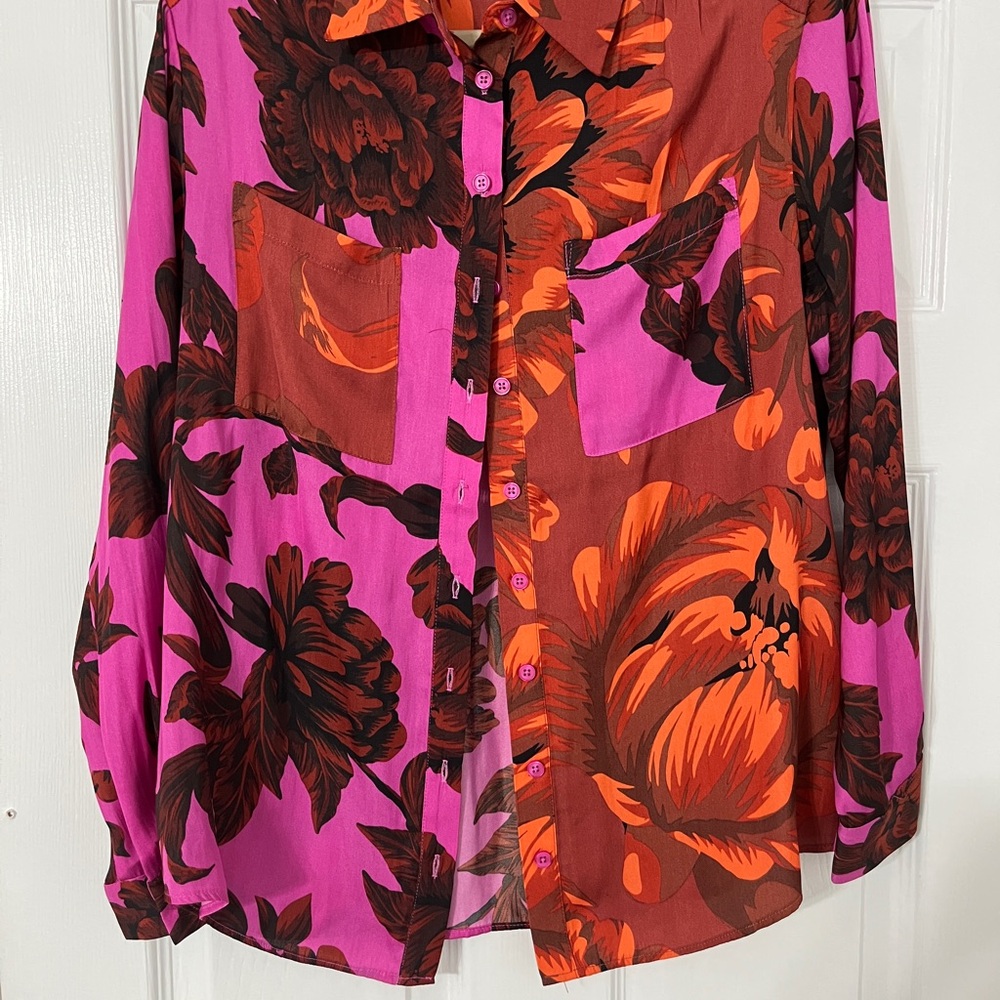 Rachel Zoe Pink and Orange Floral Blouse